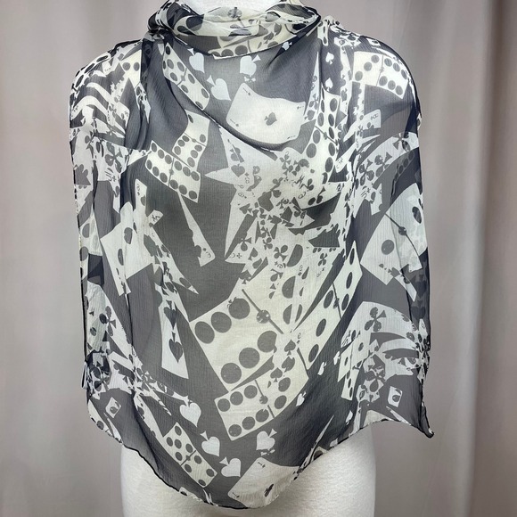 Vintage GALLIANO CHRISTIAN DIOR Silk Scarf Square‎ 27" Sheer Cards Dominos Y2K - Picture 1 of 13